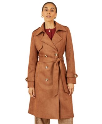 Women's Double-Breasted Faux Suede Trench Coat