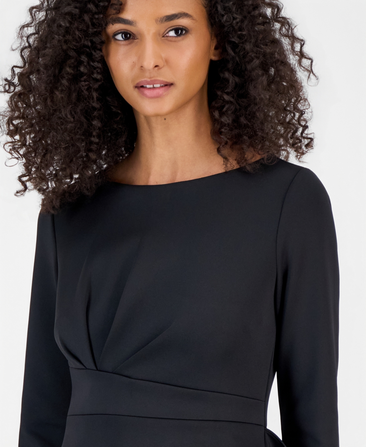 Anne Klein Petite L/S Side Ruffle Sheath Boat Neck Dress