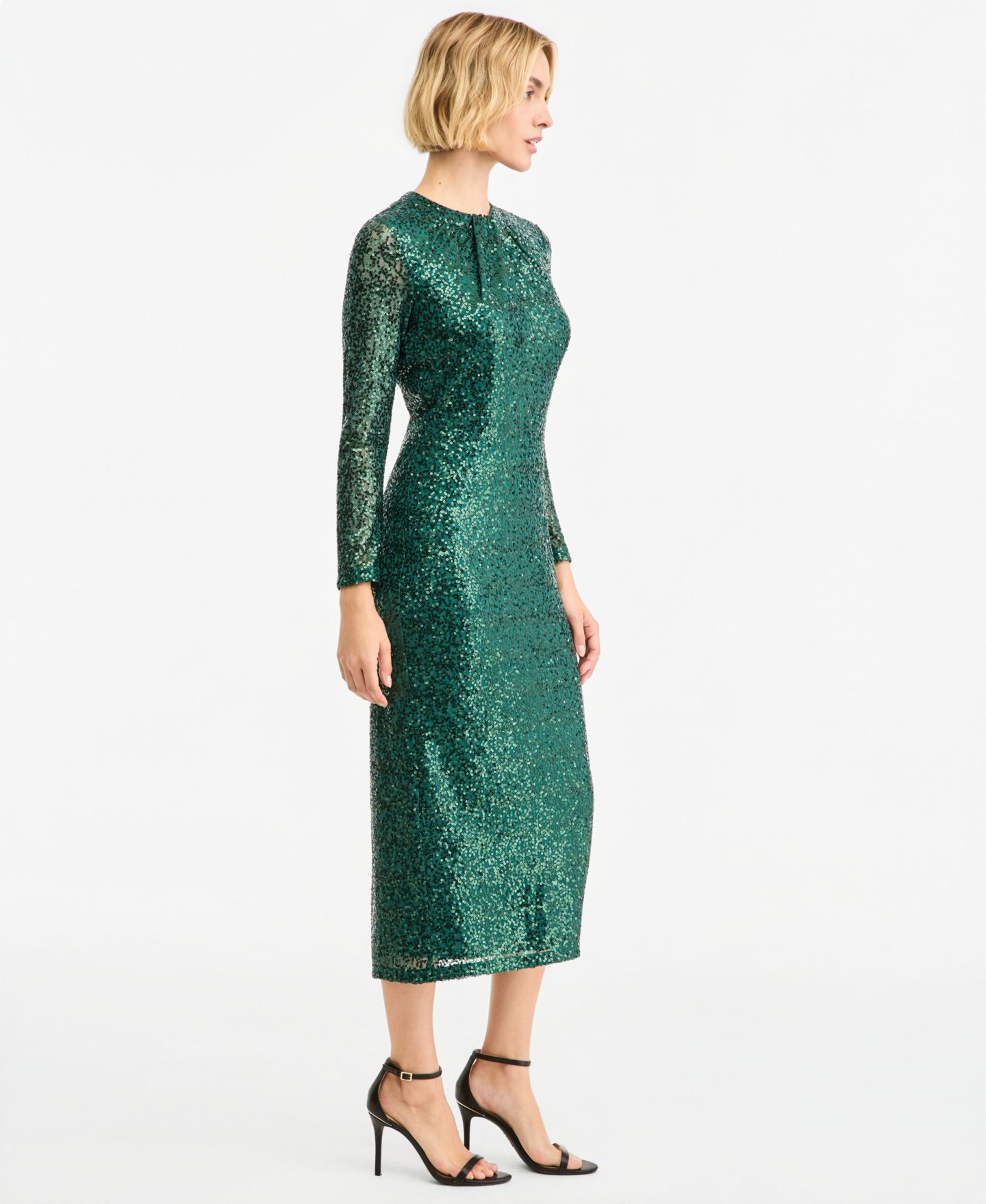 Женское платье Anne Klein Long-Sleeve Midi Sequin, цвет: Глубокий нефритовый — фото 2