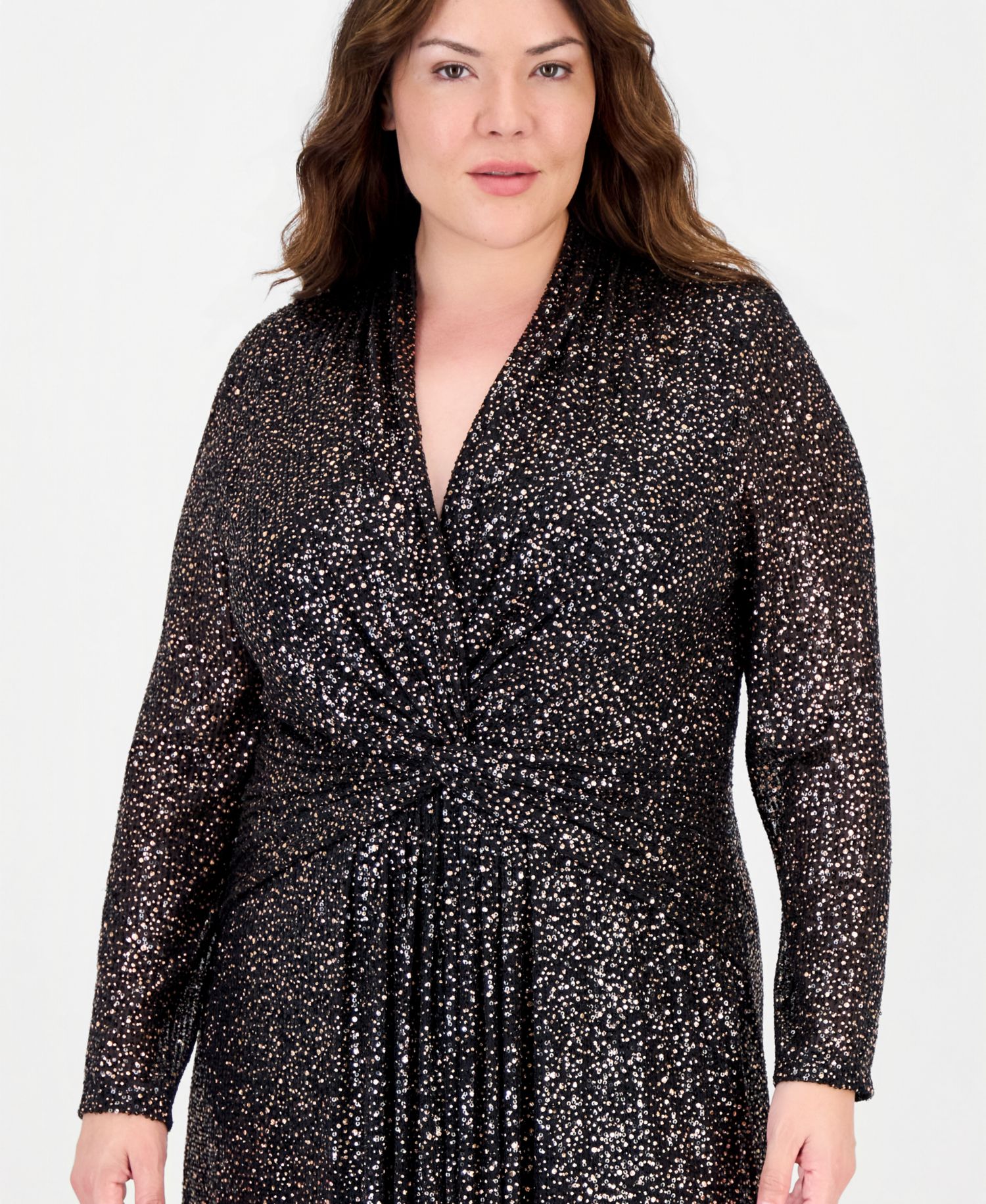 Plus Twist Front V-Neck Pliss&eacute; Maxi Dress