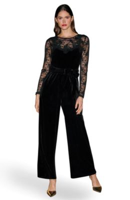 Women's Velvet Lace Applique Wide-Leg Jumpsuit