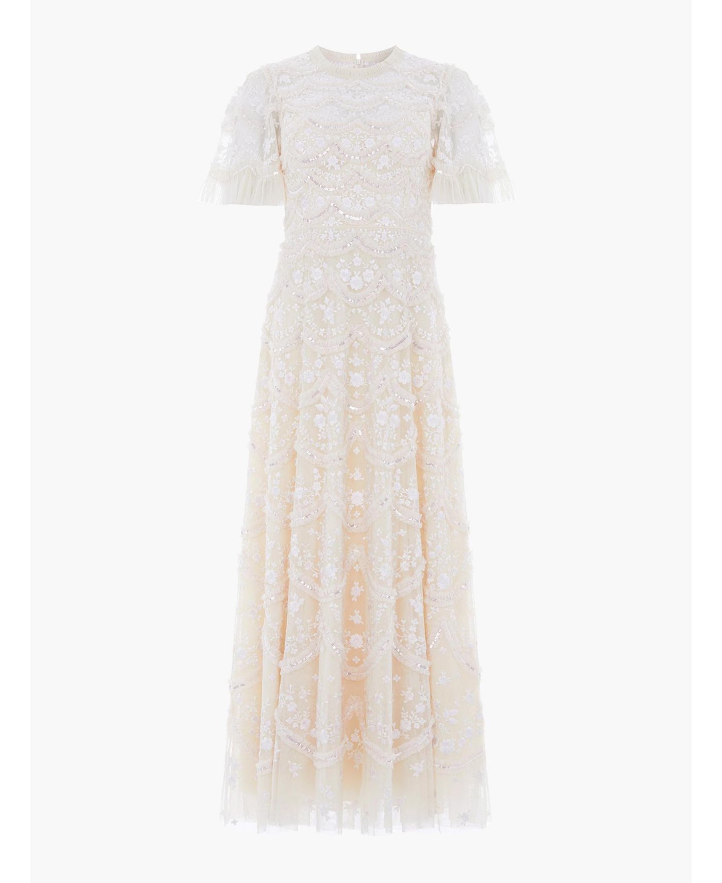 Женское платье Needle & Thread Lily Bloom Floral-Print Tiered Sequin, цвет: Кремовый — фото 5