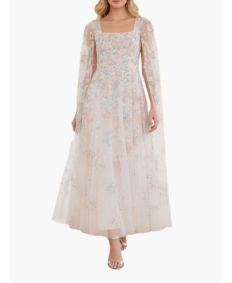 Women's Versailles Ditsy Cape Sleeve Ankle Gown