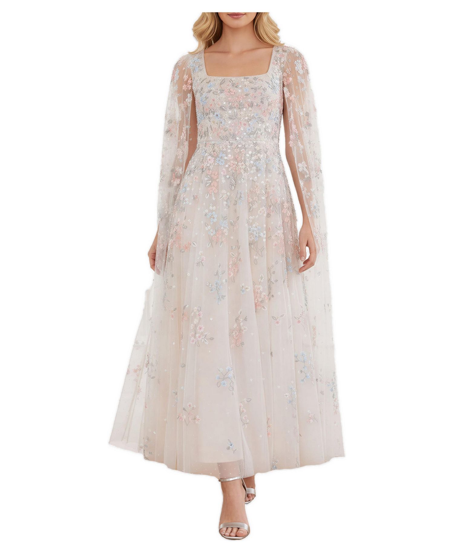 Women's Versailles Ditsy Cape Sleeve Ankle Gown