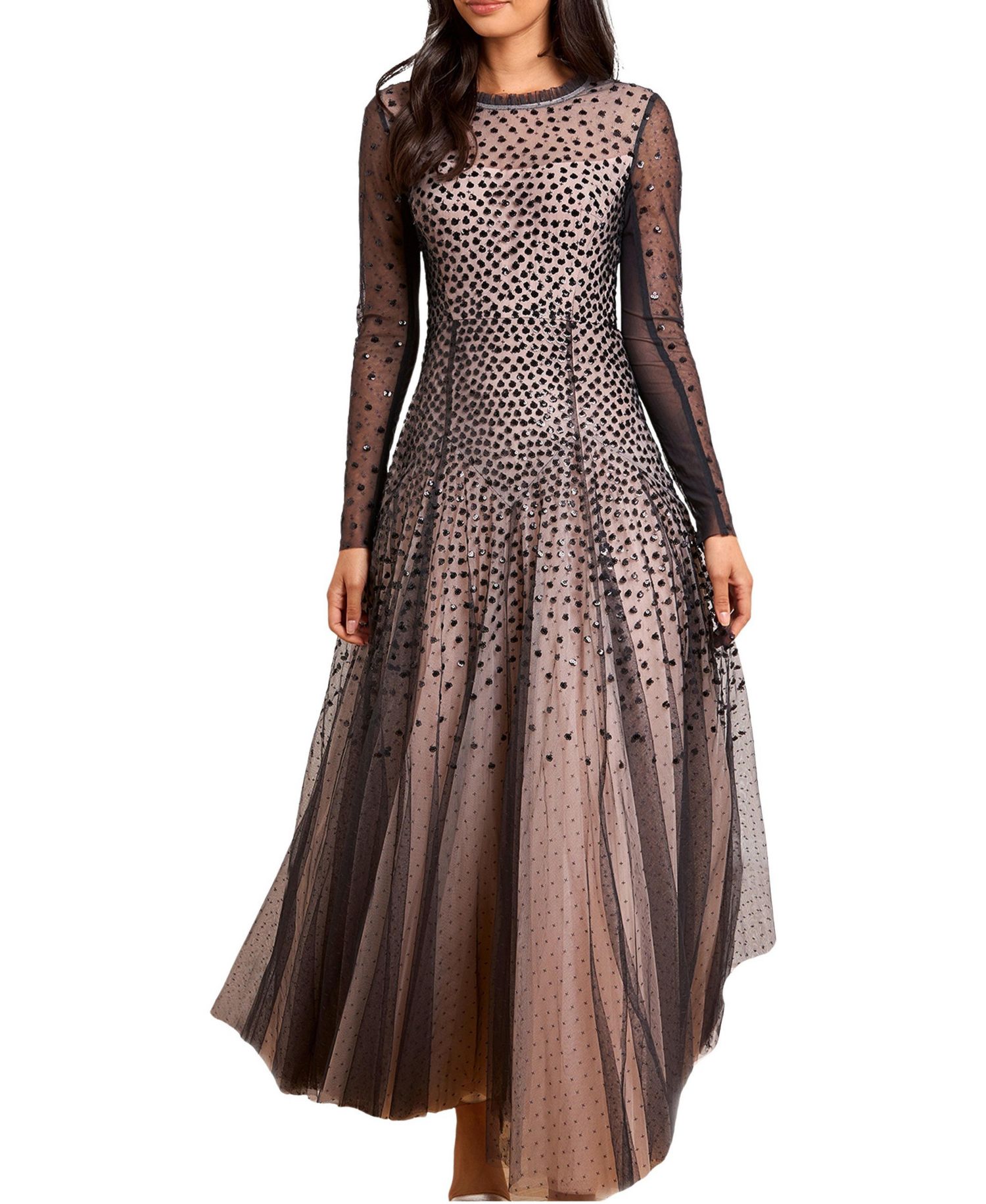 Women's Sequin Cascade Round Neck Gown
