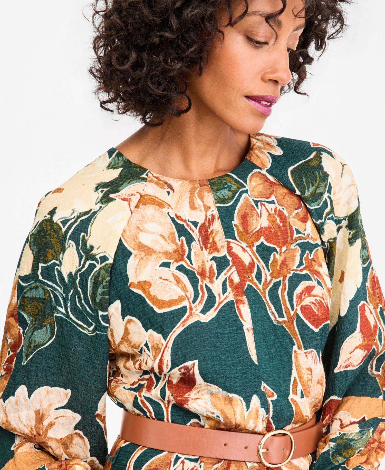 Women's Long-Sleeve Floral A-Line Midi Dress