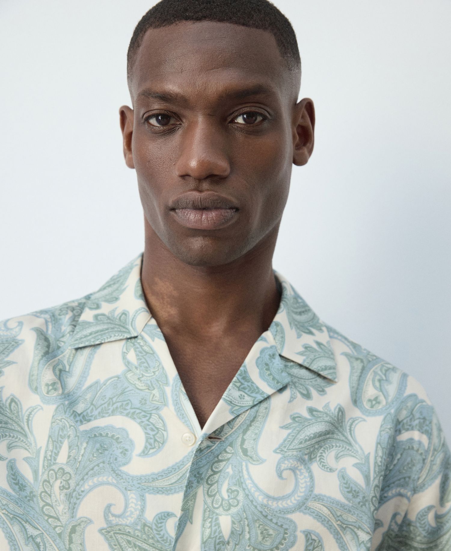 Men's Bowling Collar Printed Cotton Shirt