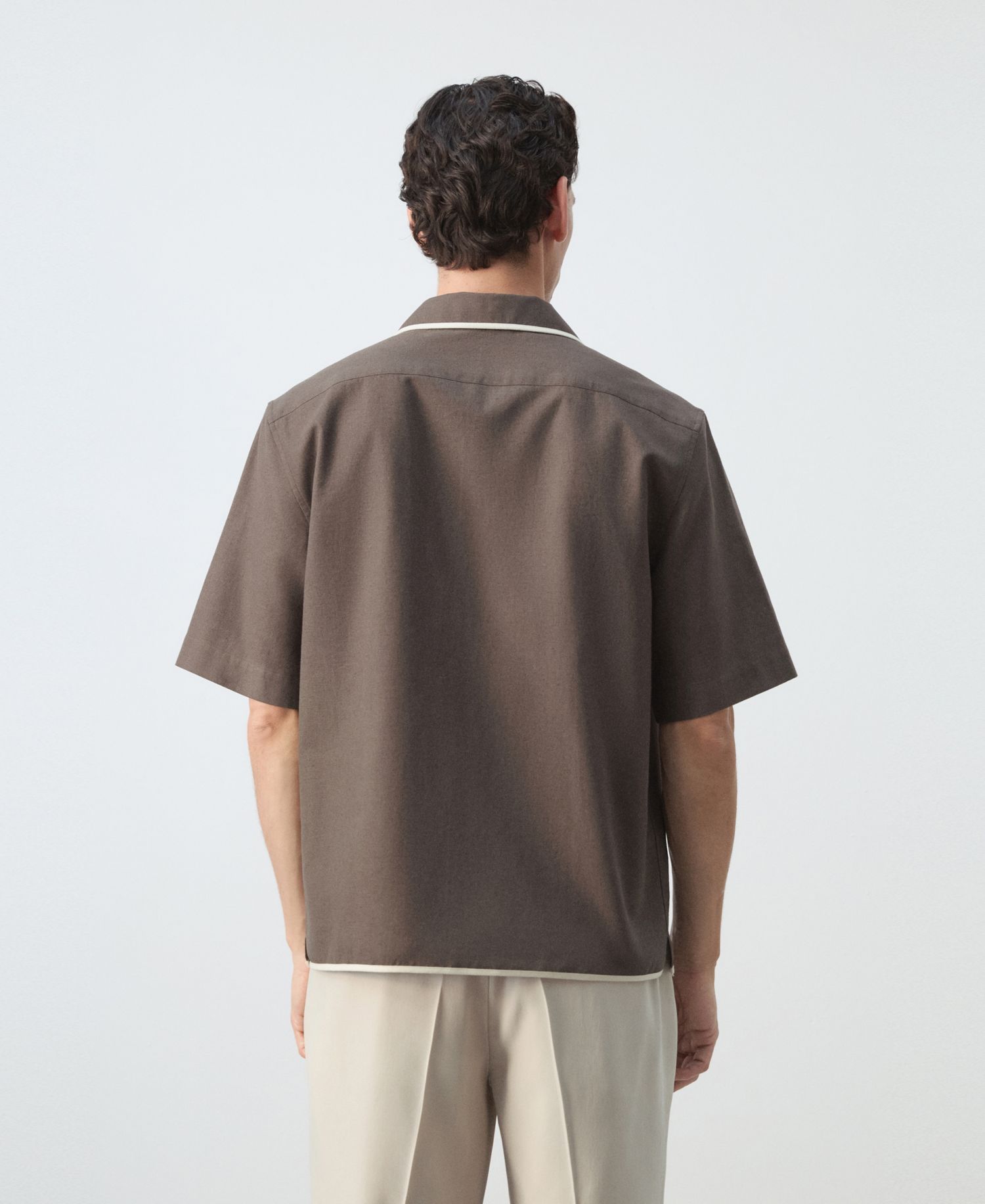 Men's Linen-Cotton Bowling Collar Shirt