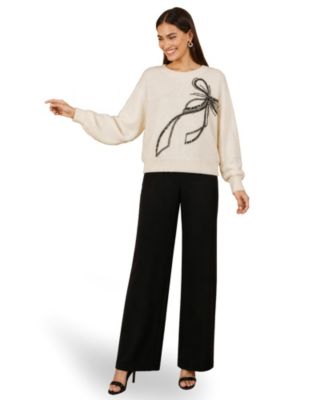 Women's Sequin Bow Relaxed Sweater