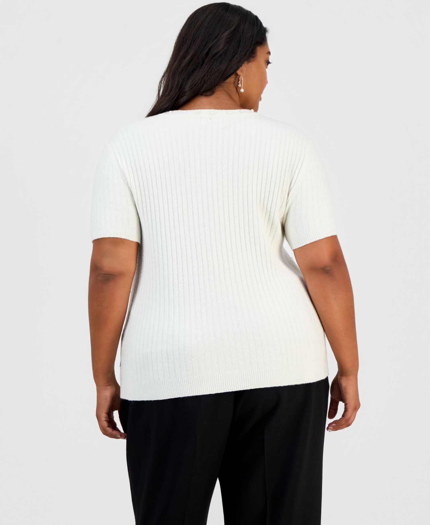 Plus Size Cable-Knit Embellished Sweater