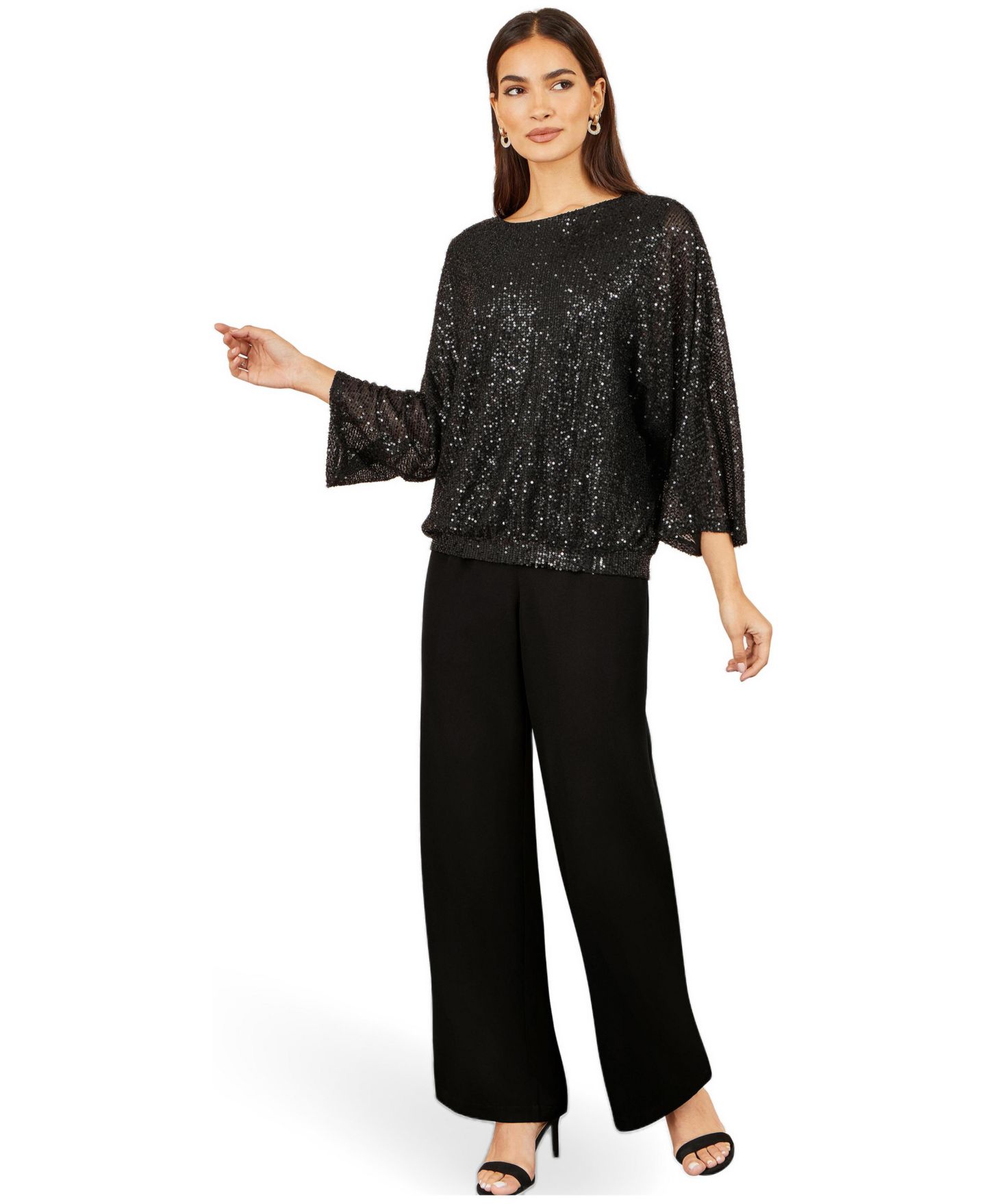 Женский топ Yumi All-Over Sequin Batwing Sleeves, цвет: Чёрный — фото 2