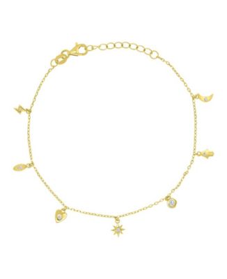 14k Gold Over Sterling Silver Cubic Zirconia Heart Hamsa Bracelet 