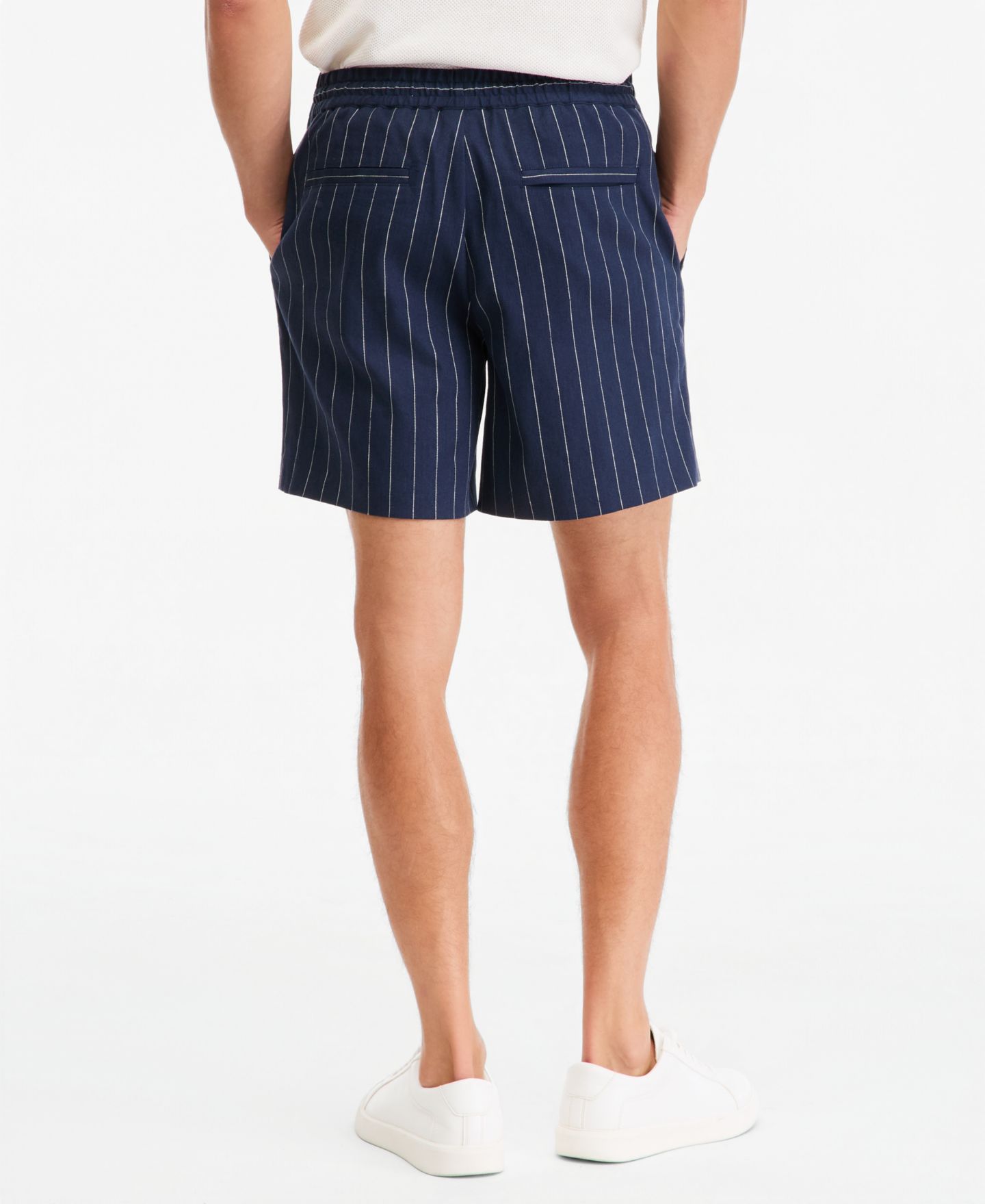 Мужские шорты Alfani Camden Short Linen-Blend Plaid, 7" Inseam, цвет: Тёмно-синий — фото 3