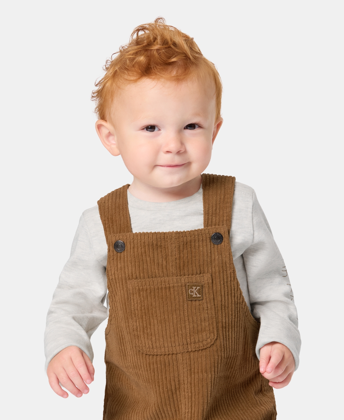 Calvin Klein Baby Boys' Long-Sleeve Bodysuit and Sleeveless Overall, 2-Piece Set