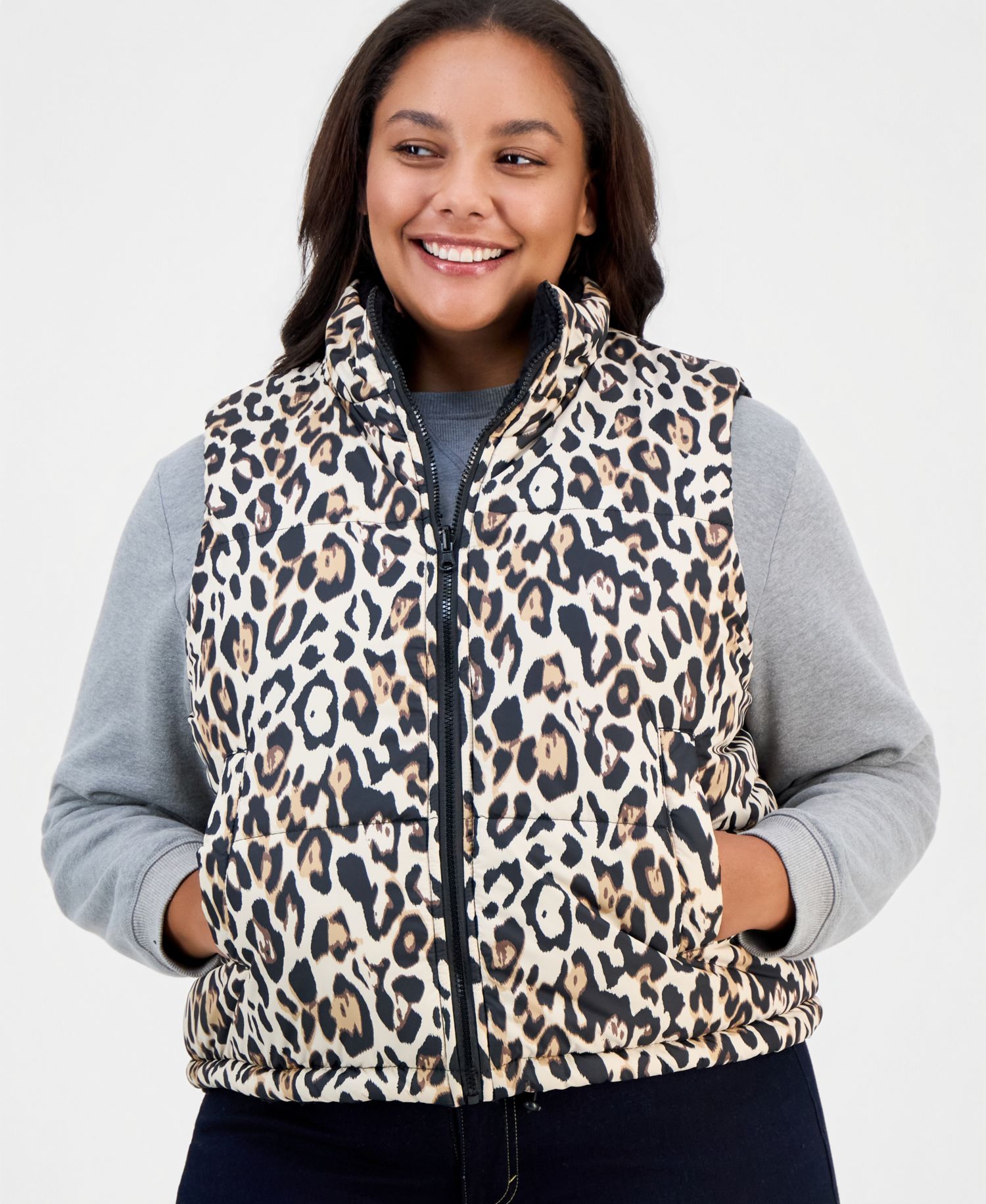 Plus Size Reversible Sherpa Puffer Vest