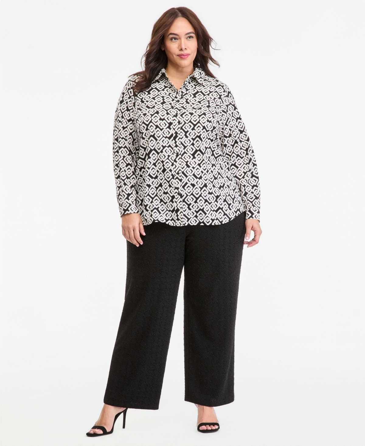 Anne Klein Essentials Plus Stretch Wide-Leg Houndstooth Pants