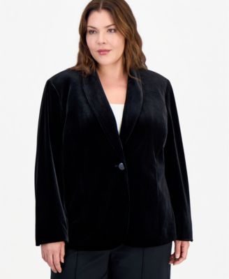 Plus Size Velvet Shawl Collar Blazer