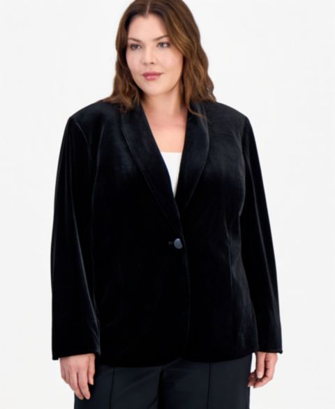 Женский пиджак Anne Klein Essentials Plus Size Velvet Shawl Collar Blazer, цвет: Чёрный
