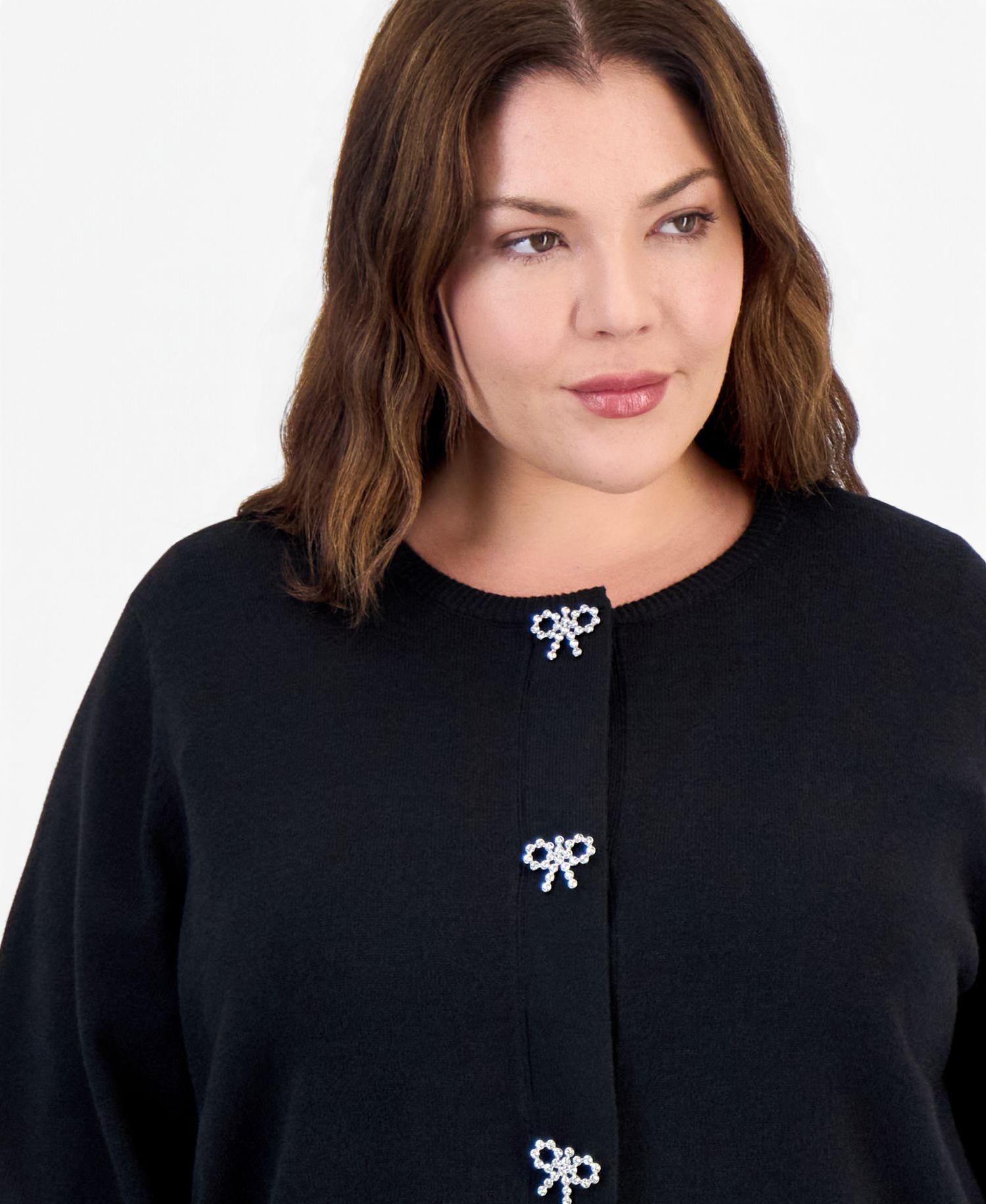Plus Size Embellished Crewneck Long-Sleeve Cardigan