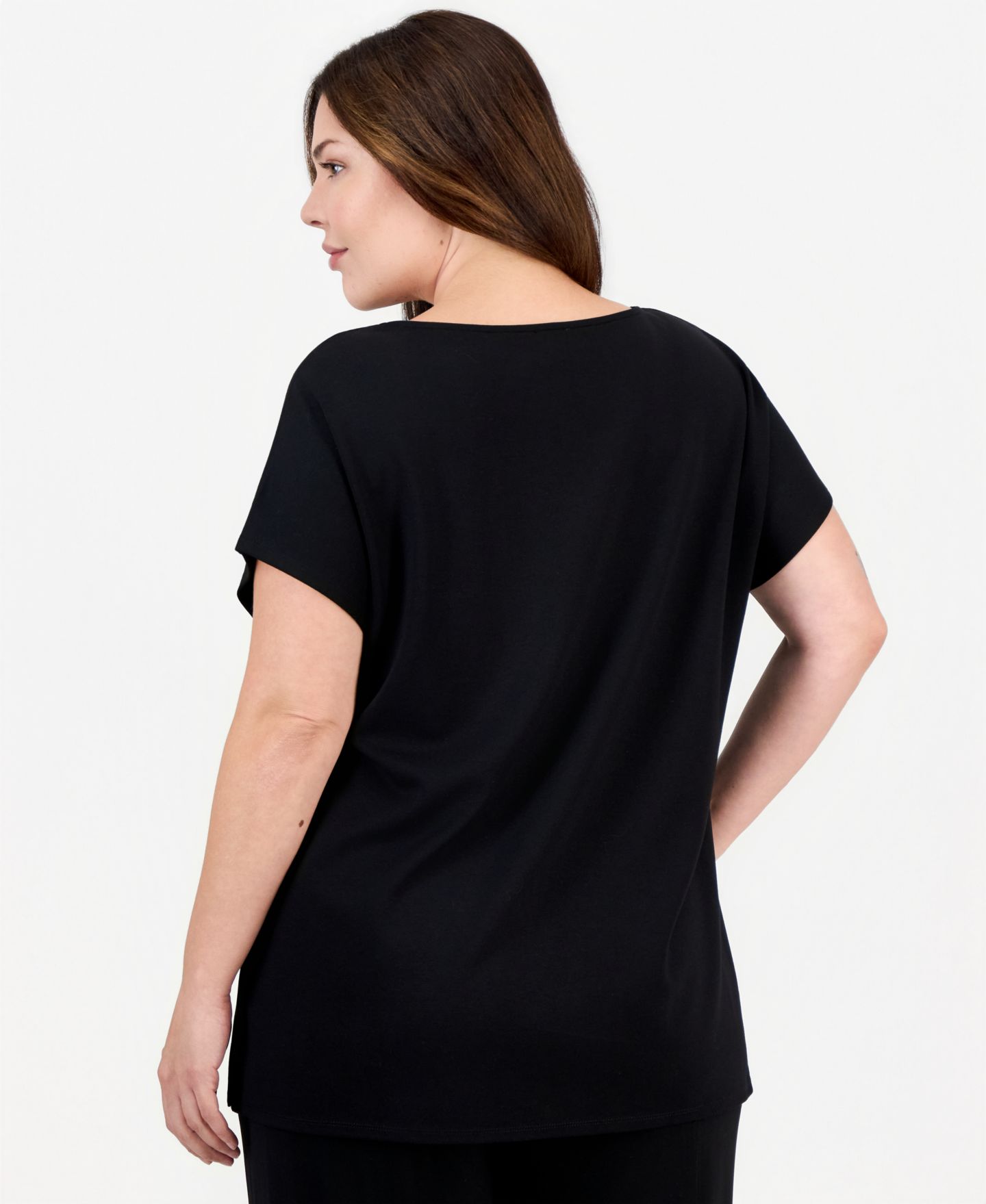 Женский топ Anne Klein Essentials Plus Size Serenity Boat Neck Heatset Stones, цвет: Чёрный — фото 2