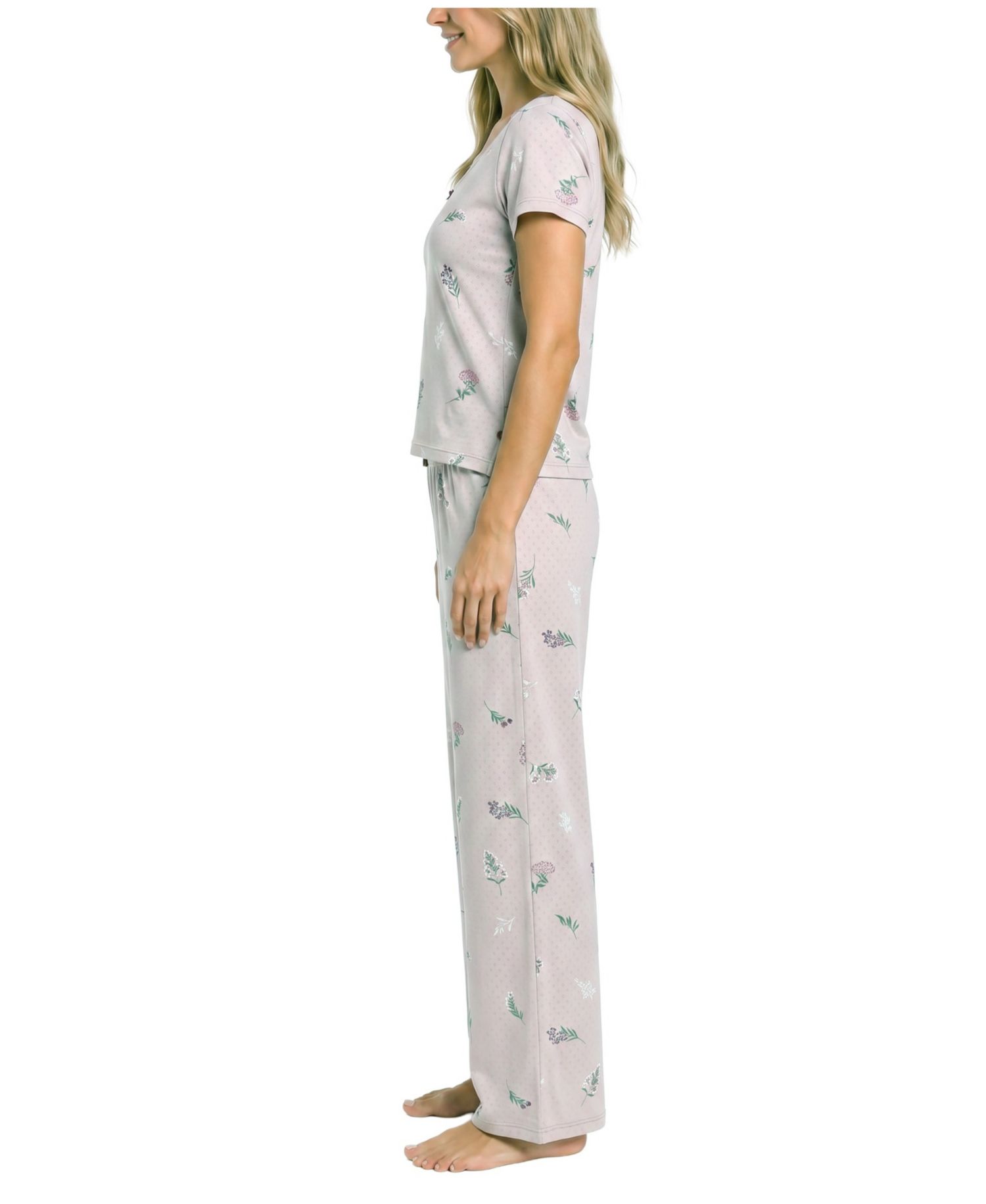 Women's Brushed Pointelle Square Neck Top & Pants Set, 2-Piece