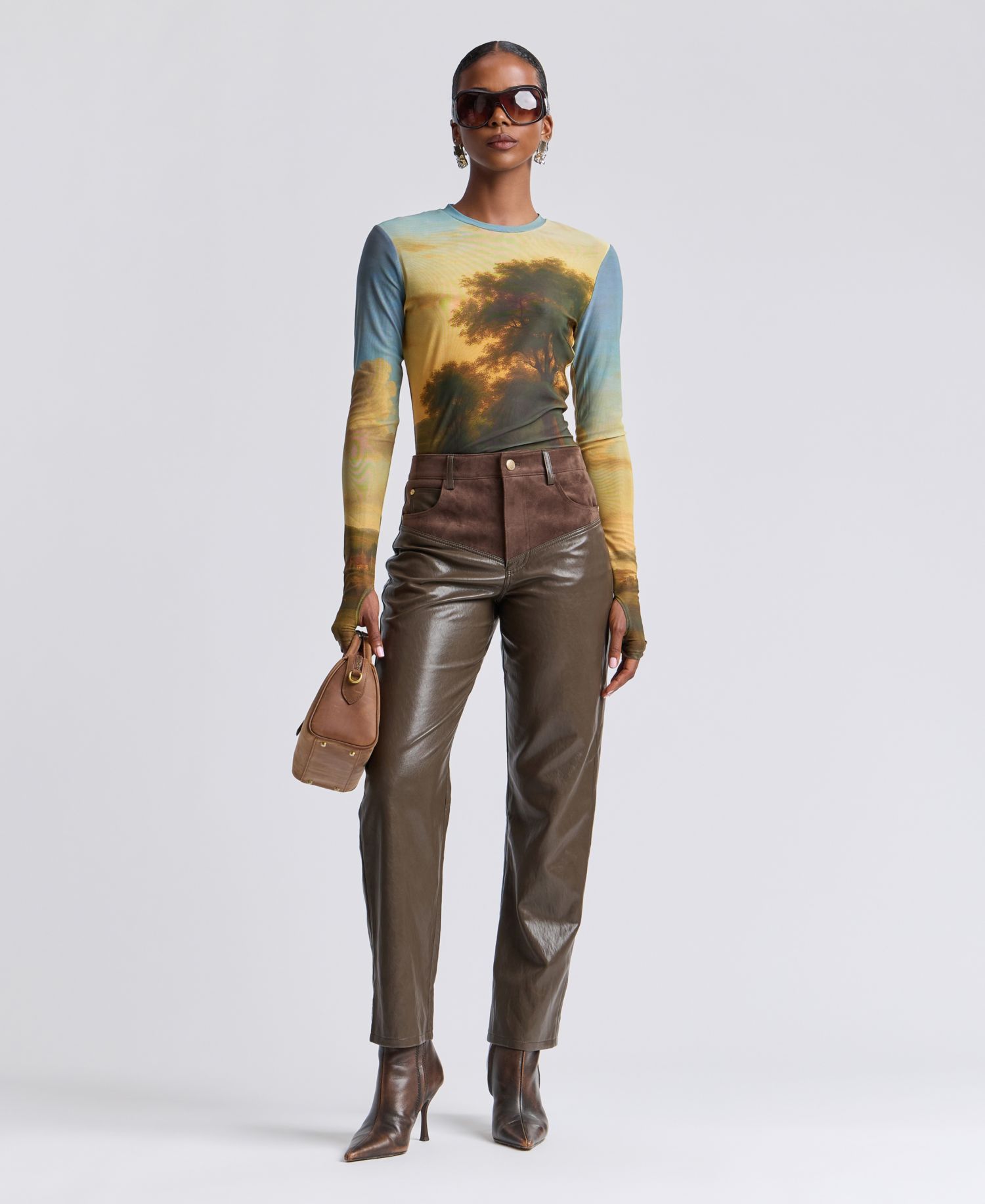 Women's High-Rise Yoke Slim Polyurethane Pants