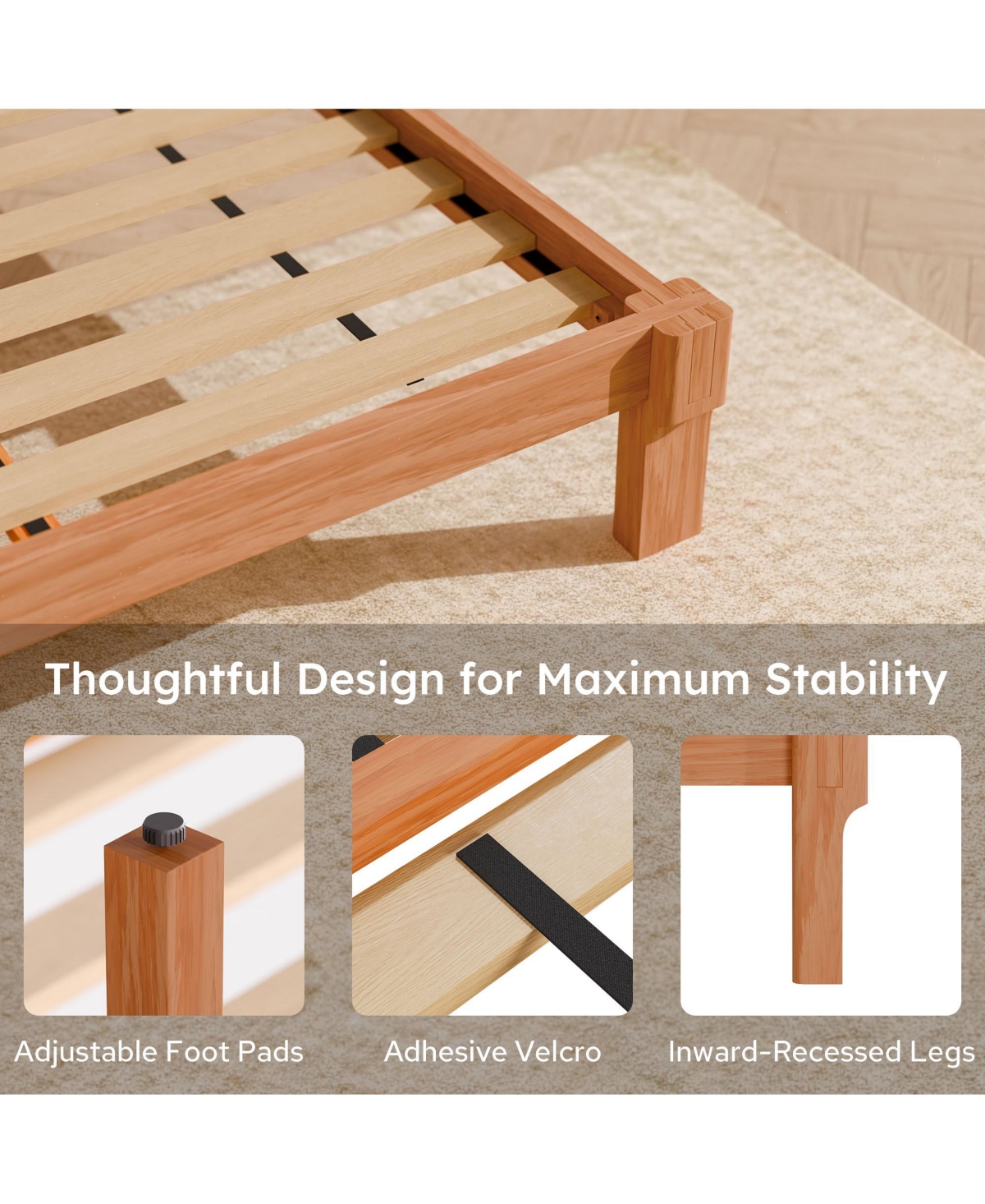 Flexispot Kana Japanese Joinery Solid Wood Platform Bed Frame with Slat Support