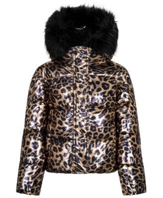 Girls' 7-16 All Over Metallic Leopard Printed Hooded Jackets