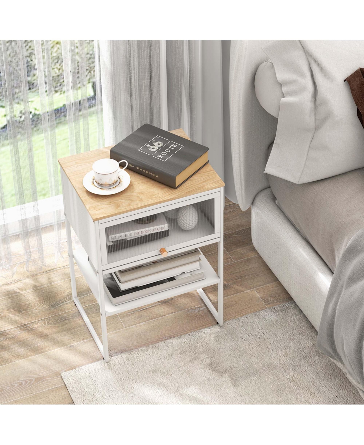 Costway Home Nightstand 3-Tier Storage Table with Open Shelf Heavy-duty Metal Frame