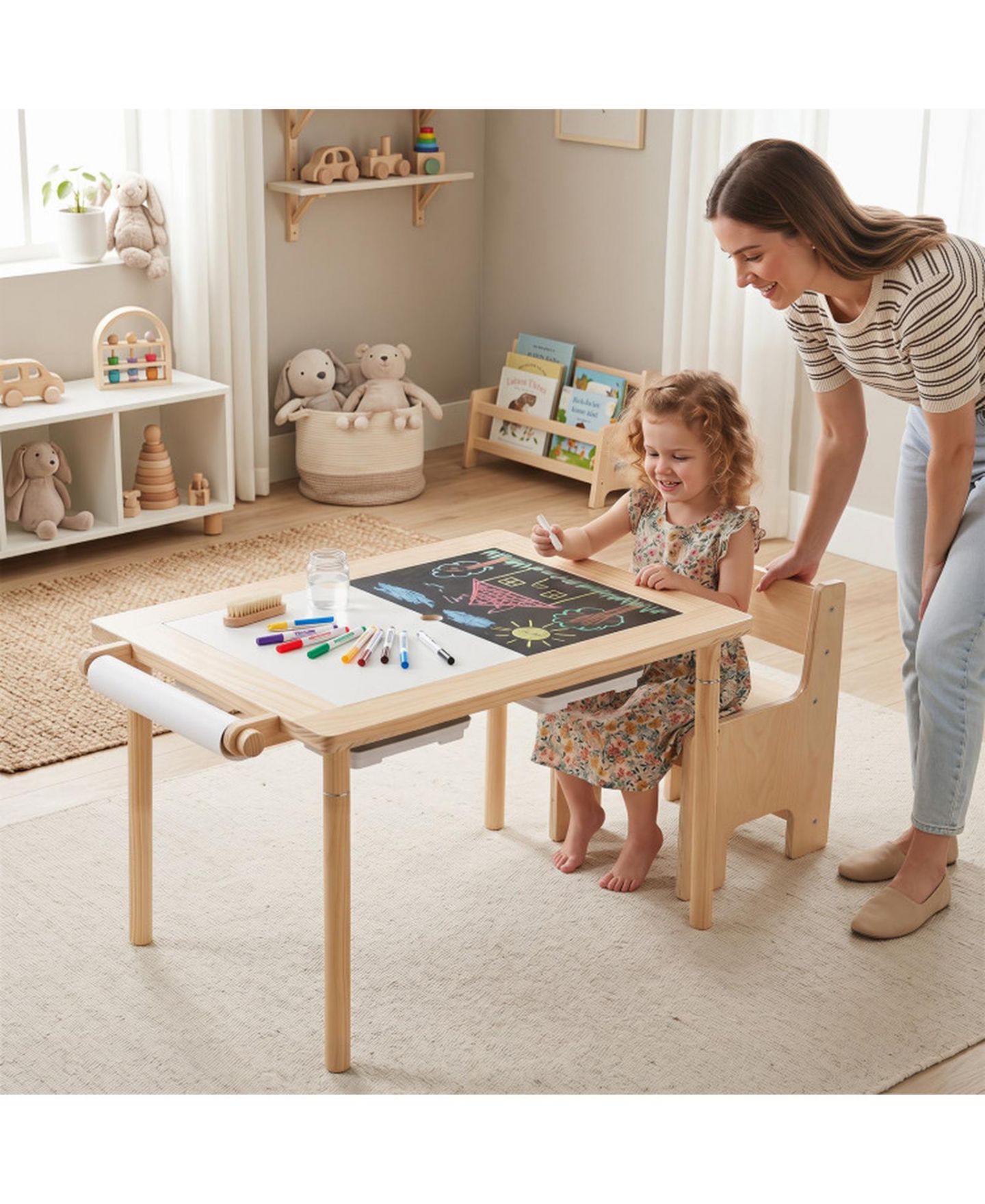 Детская игрушка HONGGE 6-In-1 Kids Sensory Table With Adjustable-Height Legs, Ages 3+, цвет: Сосновый — фото 9