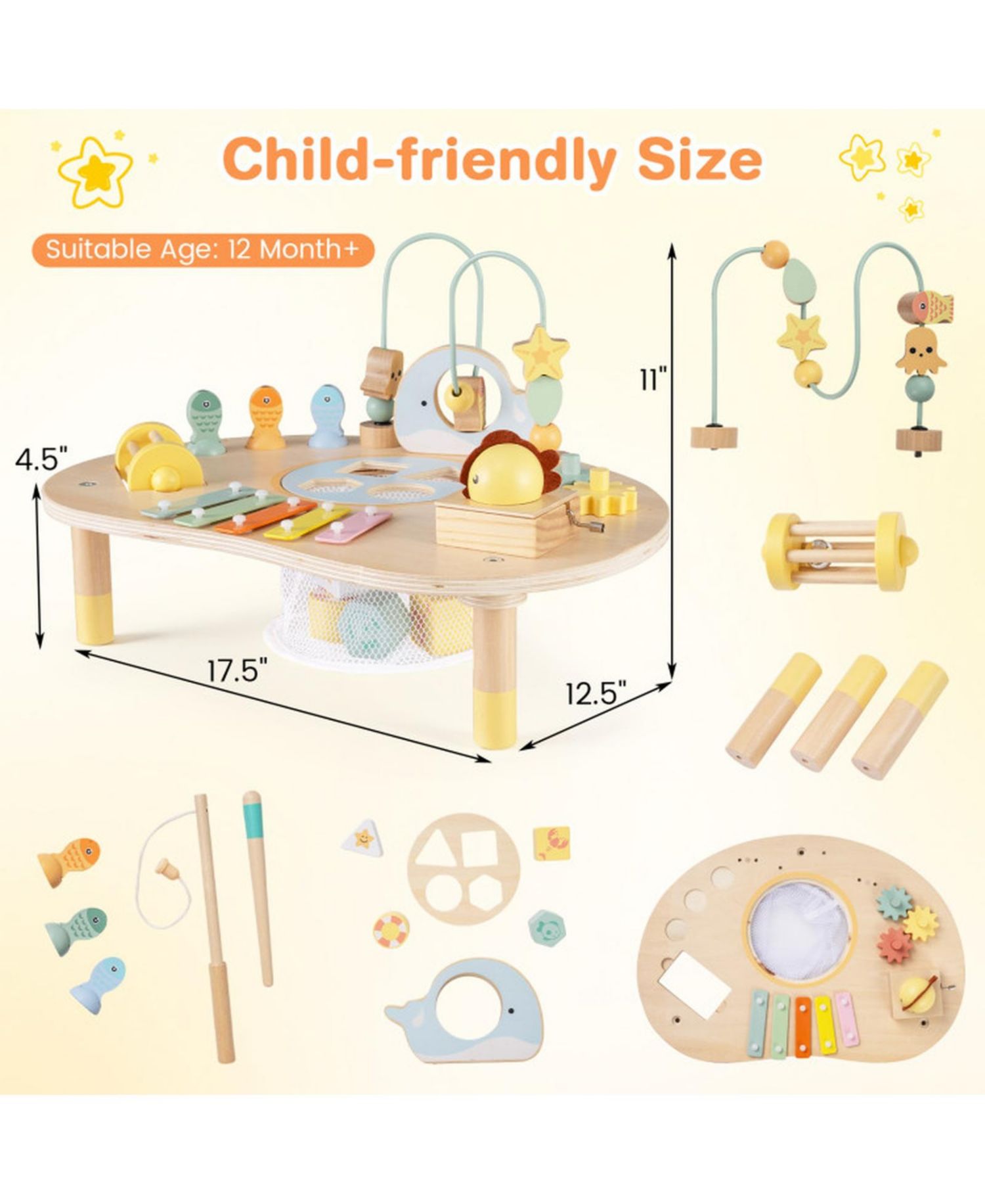 7-in-1 Wooden Activity Table, Ages 12 Months+