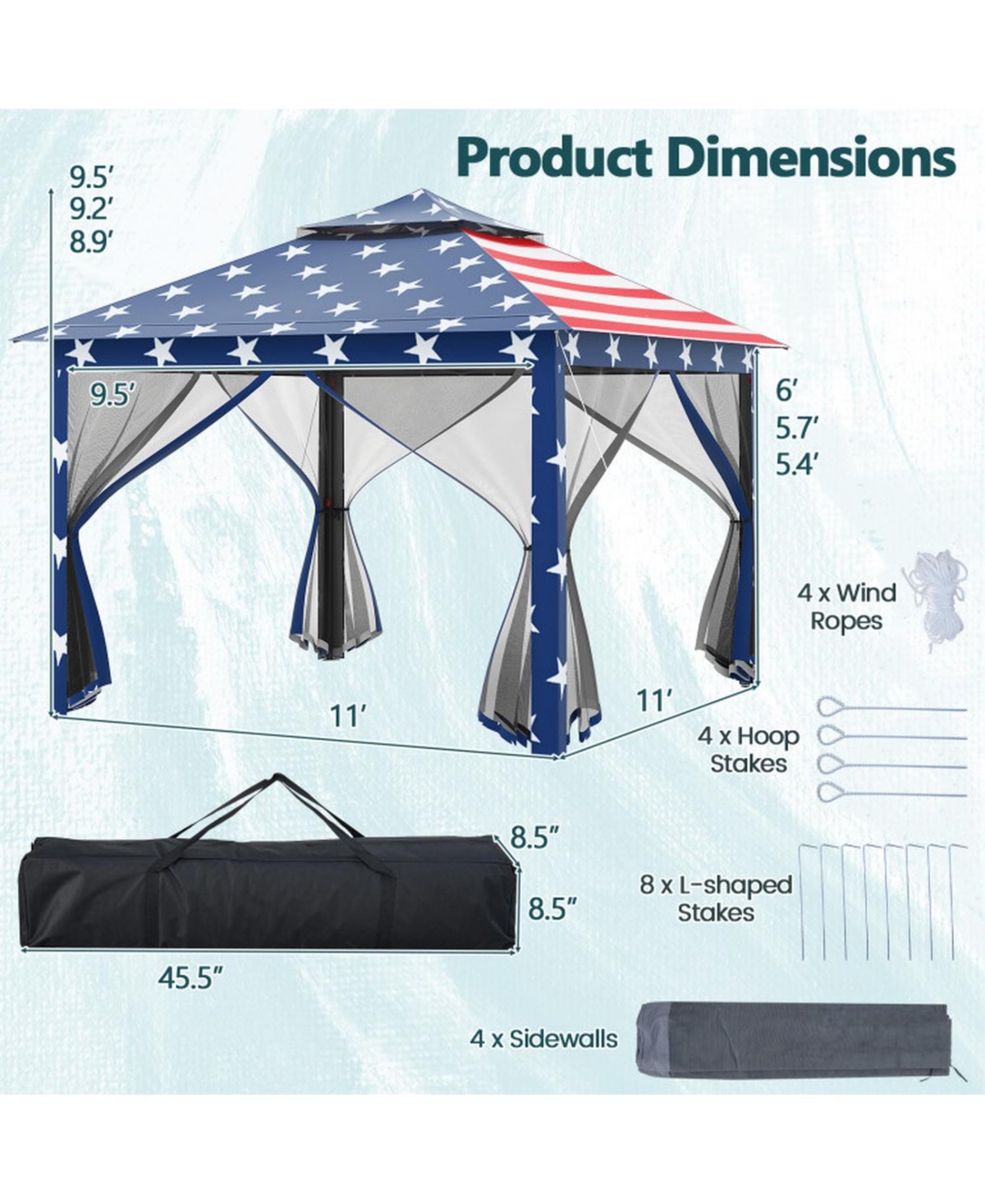 Gouun 2-Tier Pop-Up Gazebo Tent with Mesh Screens