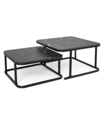 Set of 2 Nesting Coffee Tables with Faux Marble Top and Metal Frame