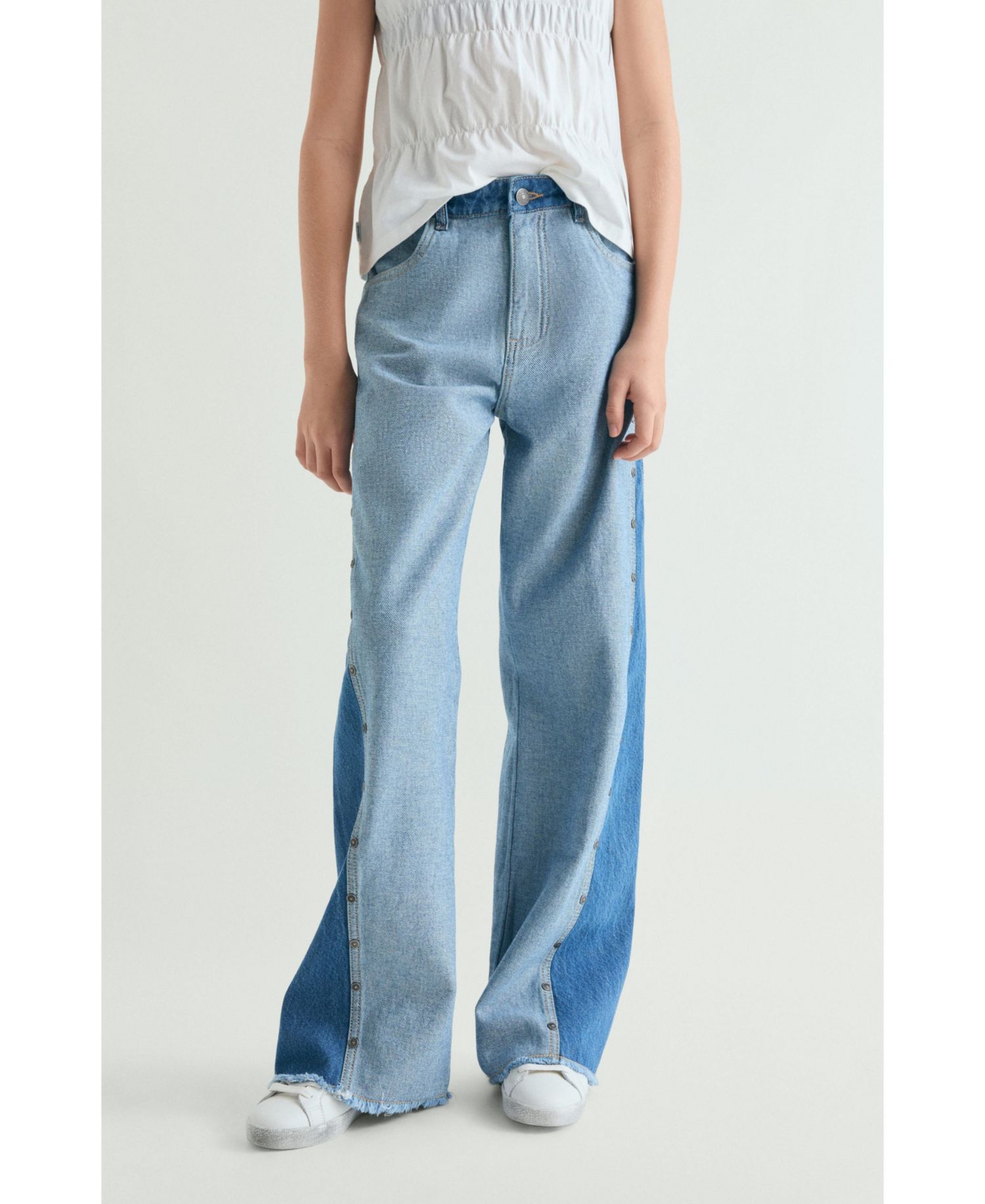Girl's 4T - 16 Wide Leg Bicolor Denim Pants