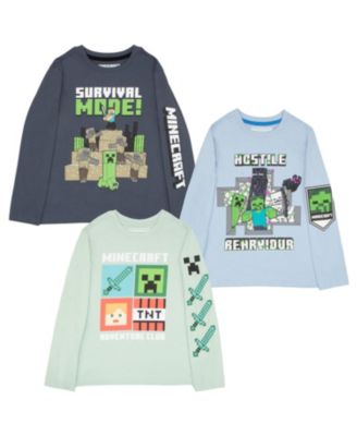 Steve, Creeper, Zombie, Skeleton Little Boys 4-16 3 Pack Long Sleeve Tees