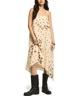 Women's Contrast Embroidered Mix Floral Boho Midi Dress