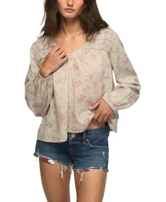 Women's Ruched Floral-Print Peasant Blouse