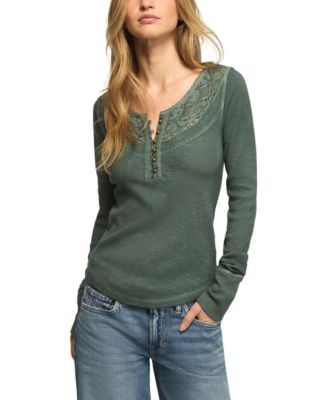 Women's Lace Yoke Long-Sleeve Henley
