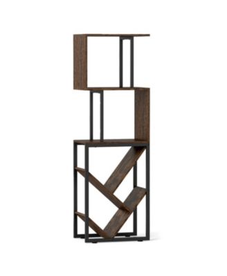 6-Tier Floor Standing S-Shaped Geometric Tree Bookshelf Bookcase with Open Shelves
