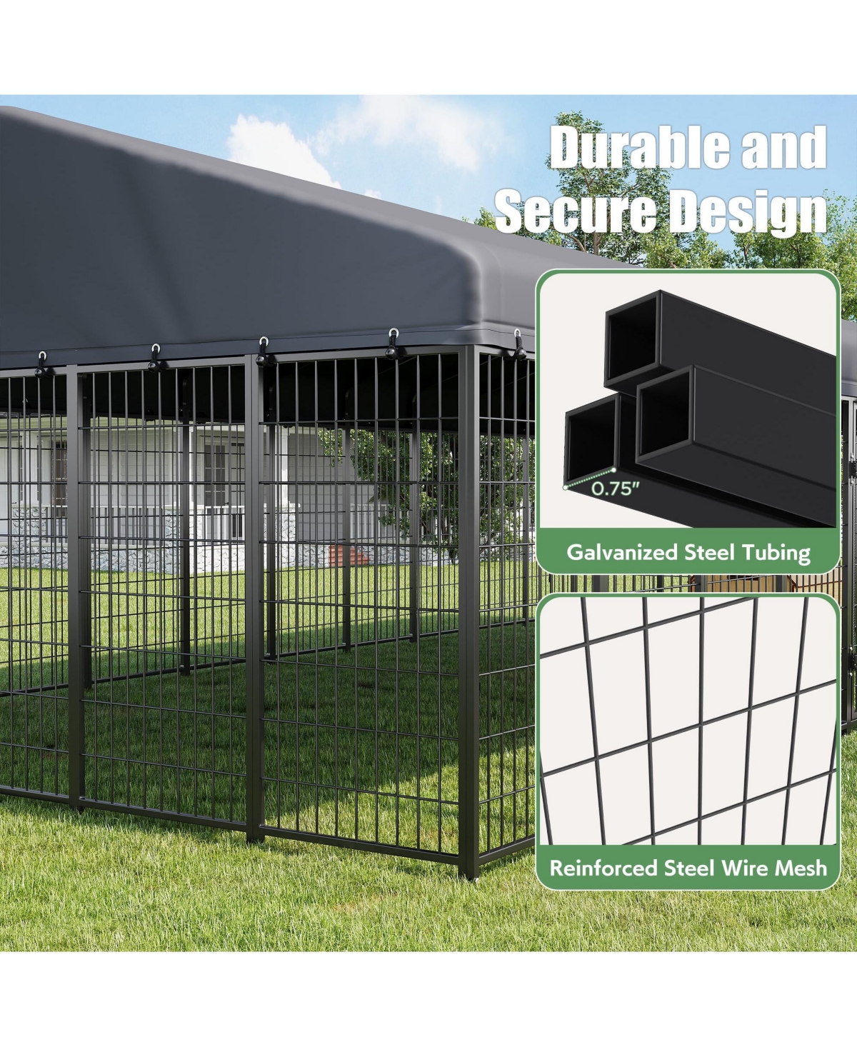 Aecojoy 10x20 Ft Outdoor Dog Kennel Extra Large Run with Roof Rust Resistant Steel Tube