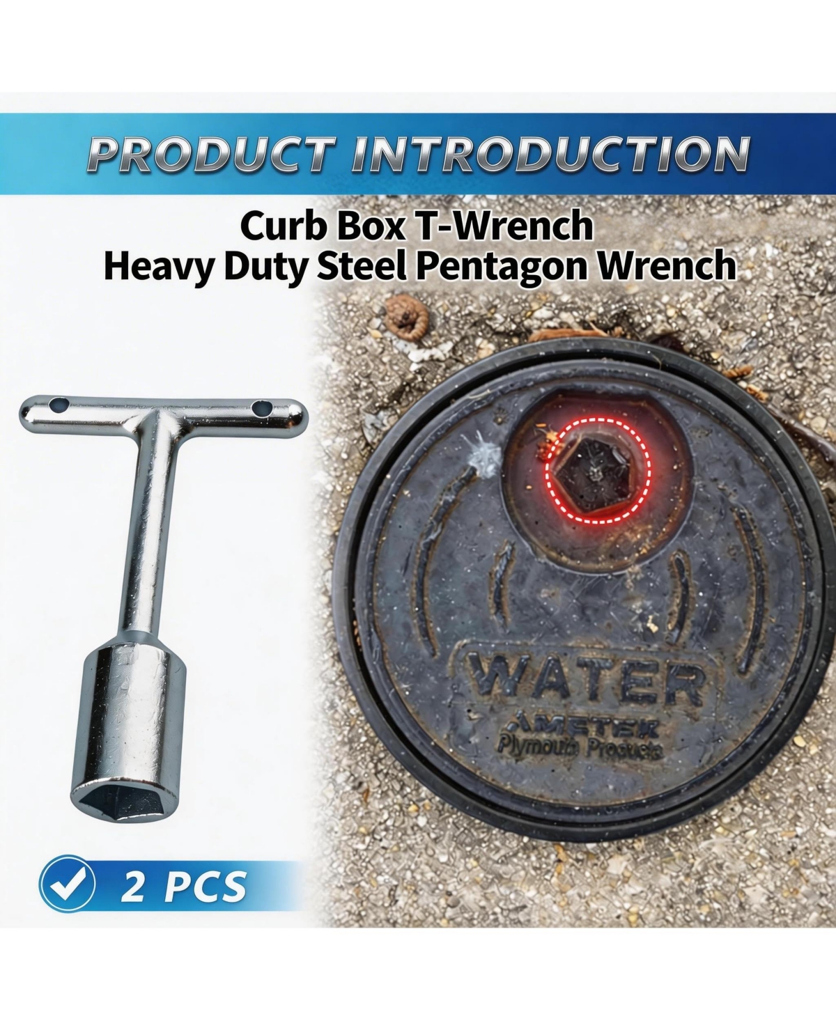 Xdovet T Handle Penta Socket Wrench Set Carbon Steel Water Meter Curb Box Tool