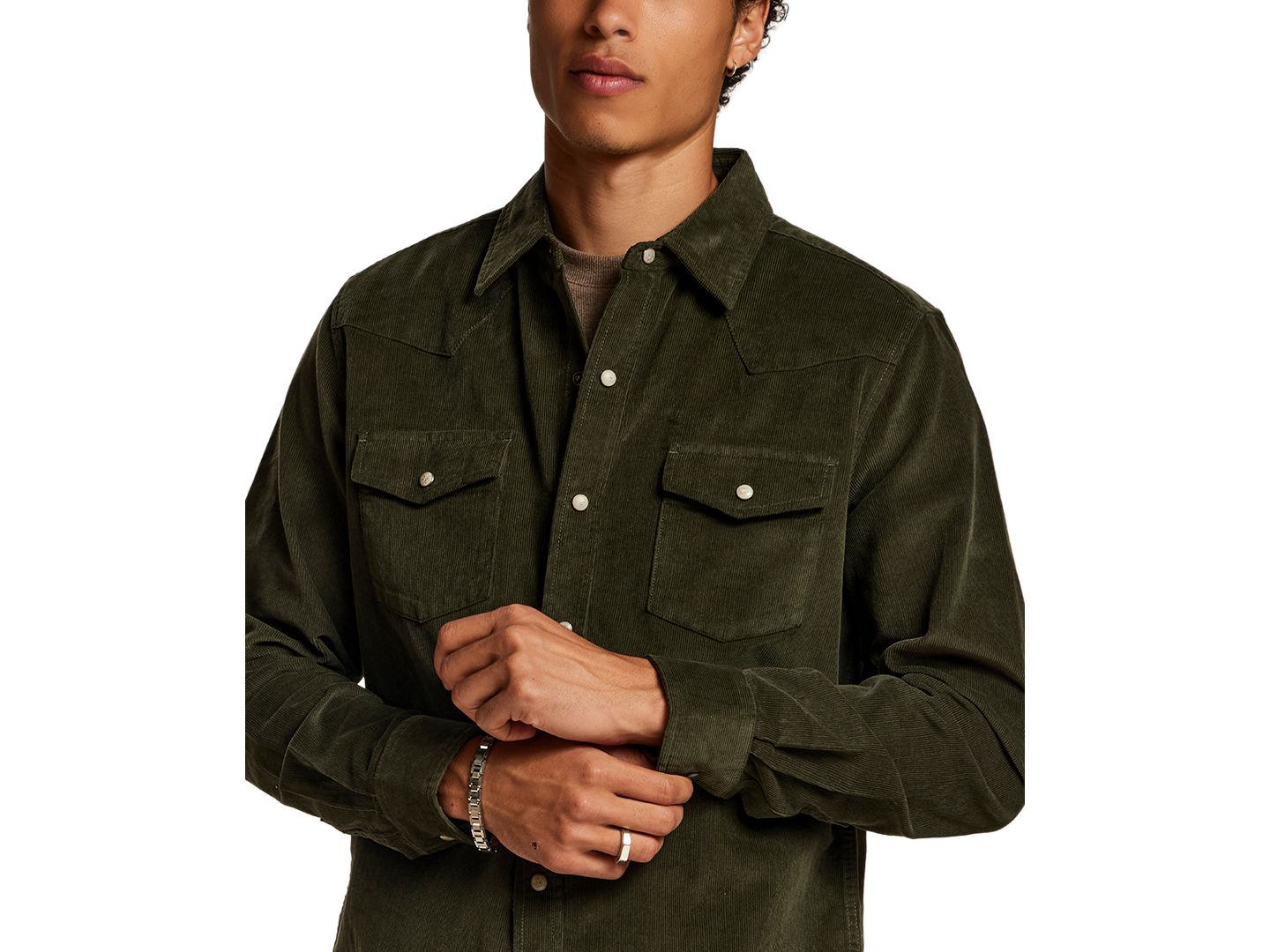 Мужская рубашка Weatherproof Vintage Western Corduroy Long-Sleeve, цвет: Тёмно-зелёный ночной — фото 5