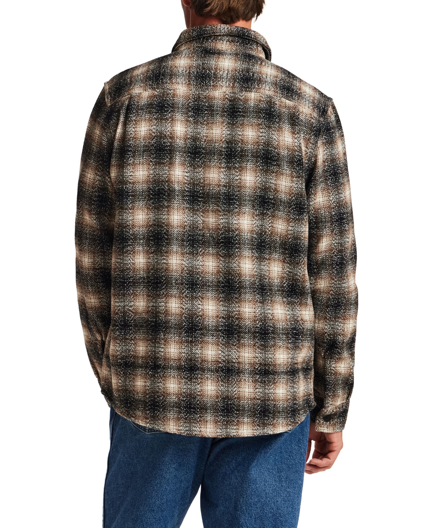 Men's Wool Blend Brushed Plaid Shirt Jacket