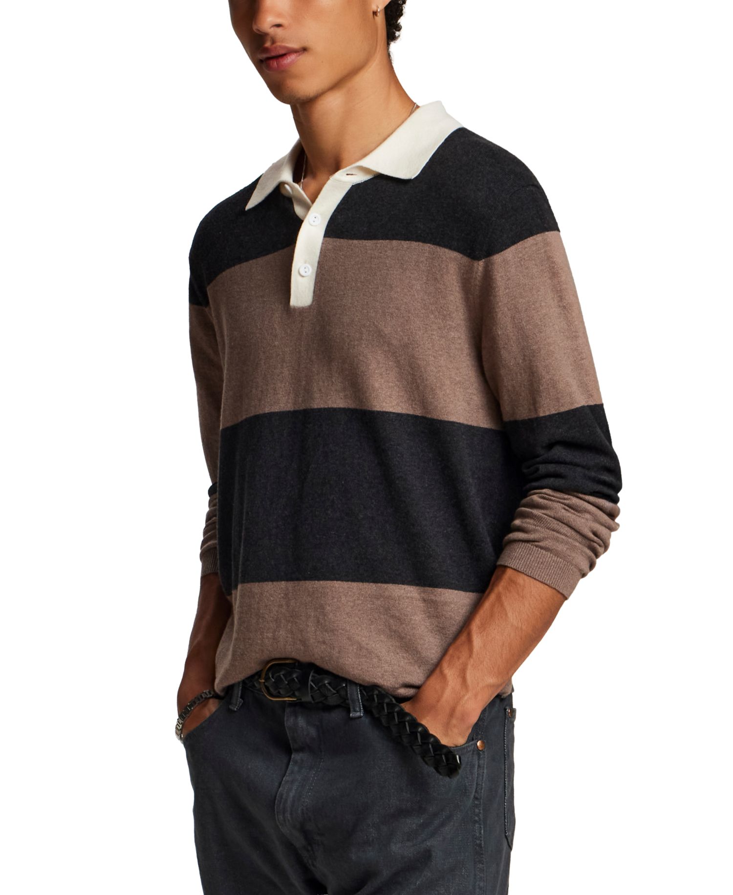 Men's Cotton Cashmere Rugby Polo Sweater