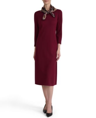 Women's 3/4-Sleeve Midi Dress with Combo Scarf