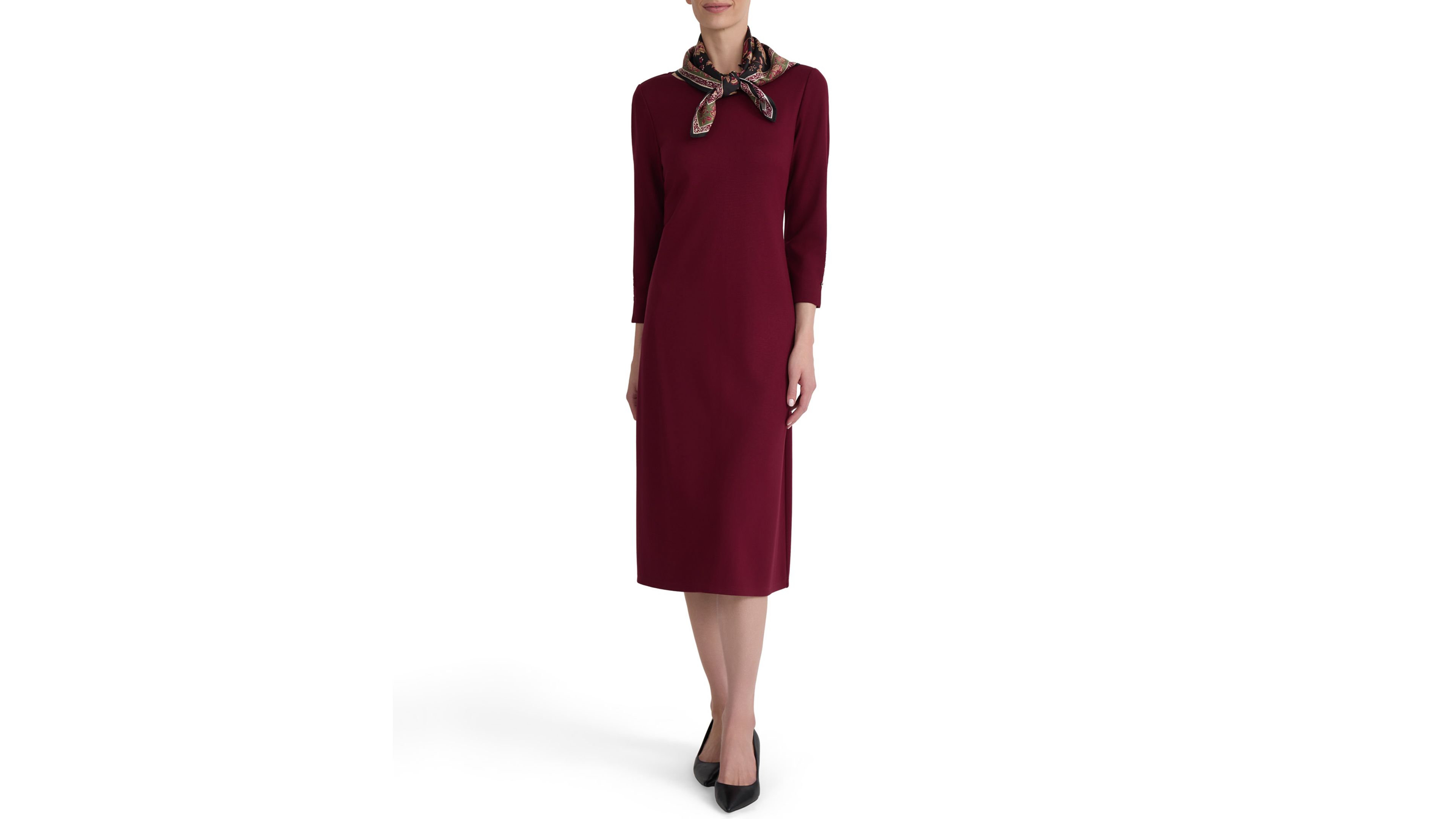 Jones New York Womens 3 4 Sleeve Midi Dress With Combo Scarf