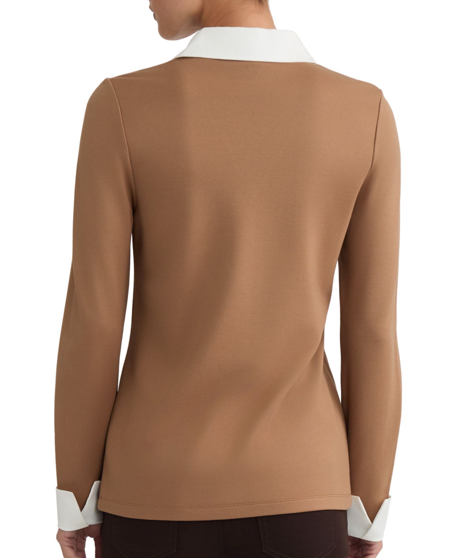 Women's Collared Long-Sleeve Poplin Combo Trim Sweater