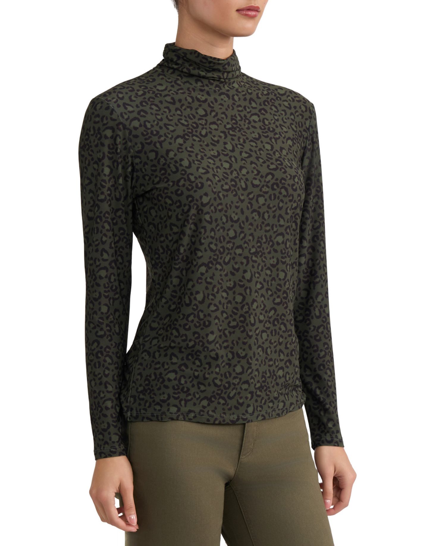 Women's Leopard-Print Long-Sleeve Turtleneck T-Shirt