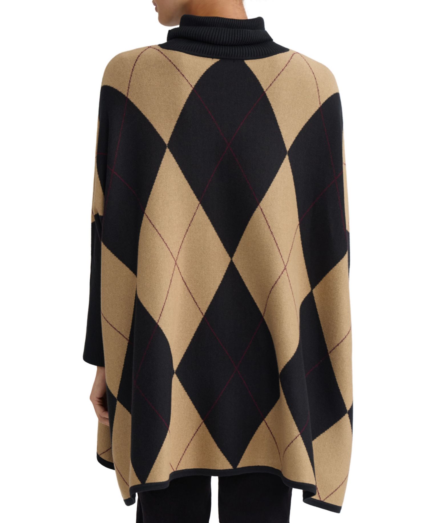 Women's Argyle Turtleneck Poncho Pull-On Sweater