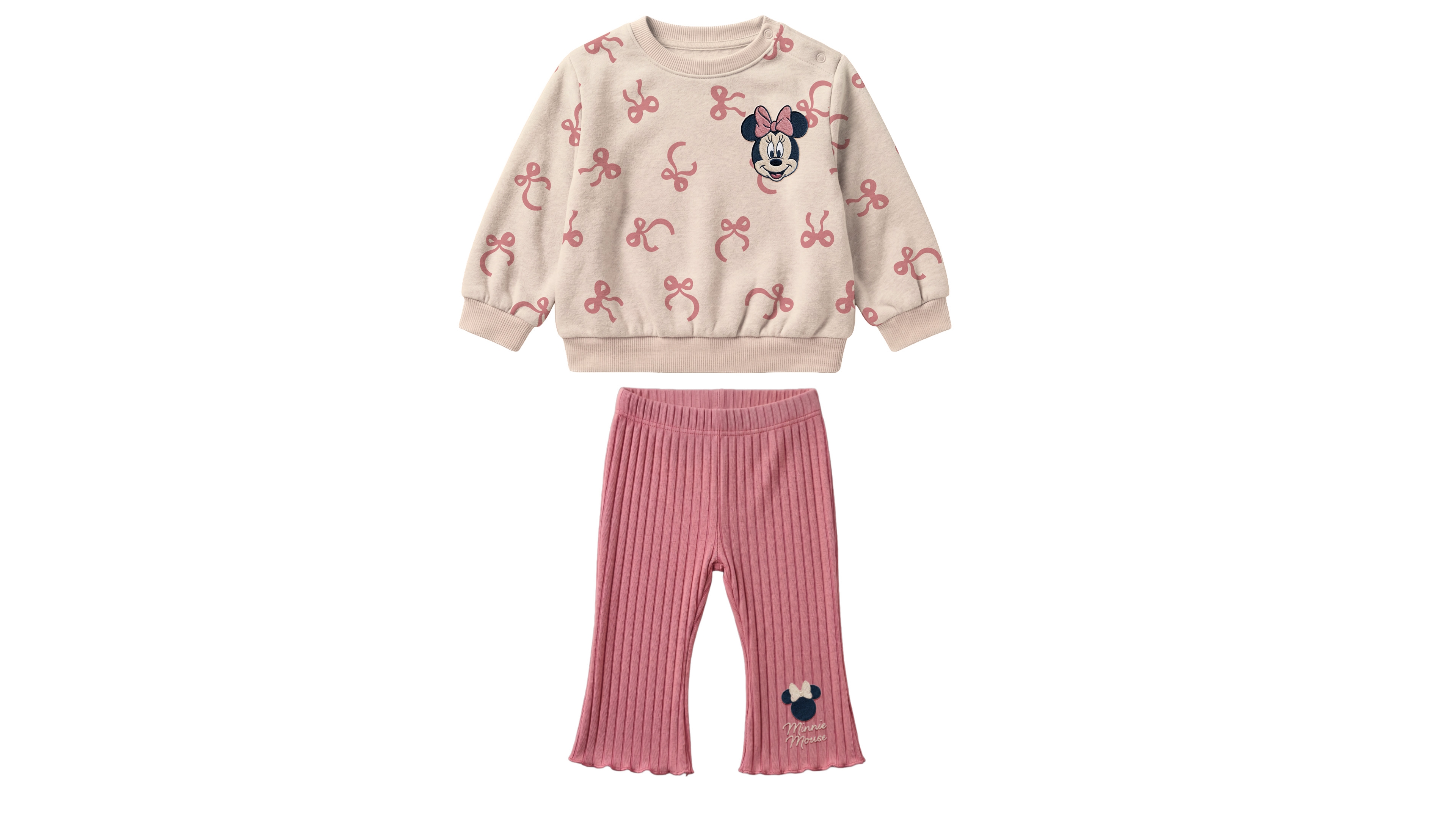 Disney Baby Girls' Minnie Mouse Bow Print Sweatshirt and Ribbed Leggings, 2-Piece Set